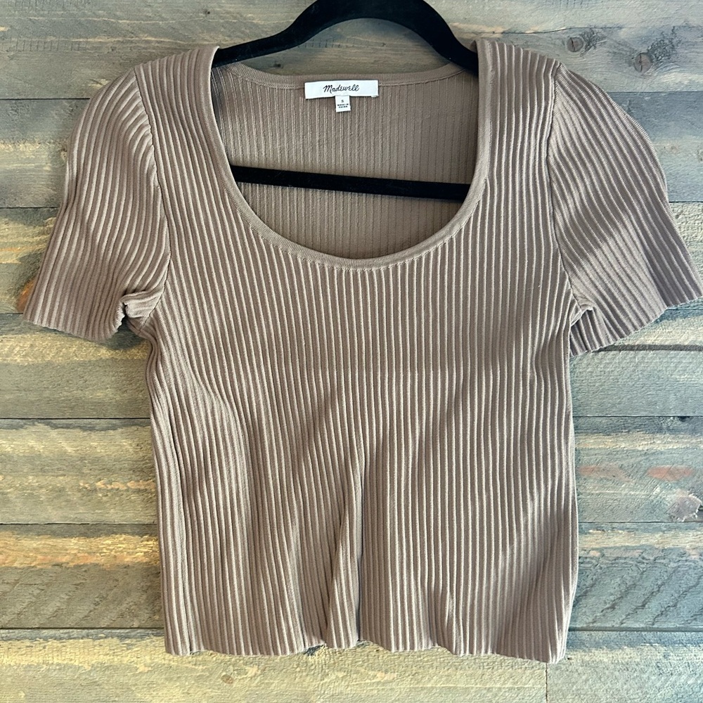 Madewell Women's Ribbed Mocha Short Sleeve Top